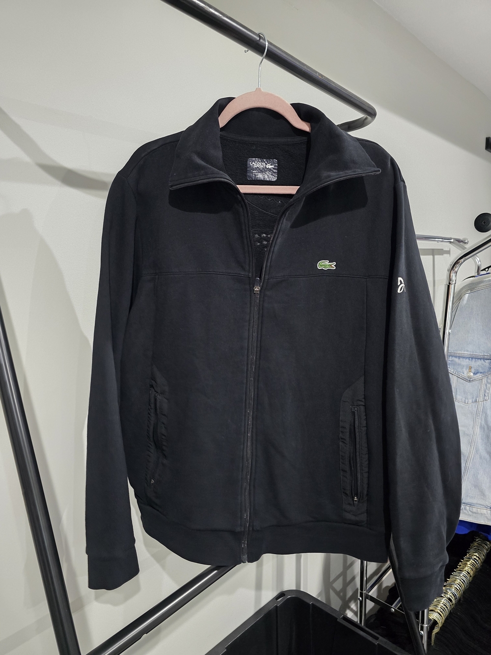 Lacoste Black Full-Zip Men's Track Jacket with Green Croc Logo